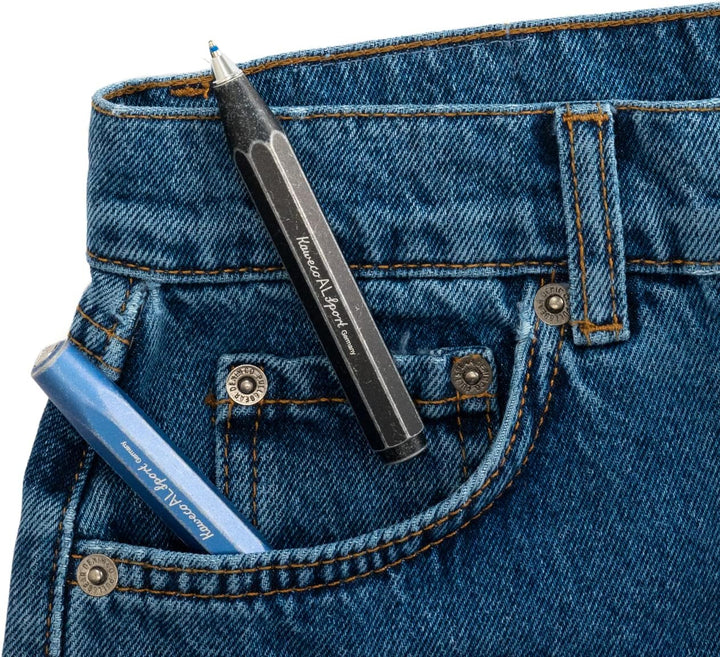 Kaweco 10000730 Al Sport Stonewashed Blue Business Kuli aus hochwertigem Aluminium I leichter Tasche