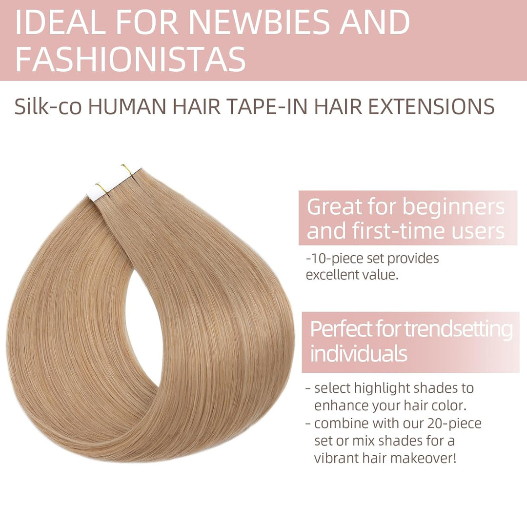 Silk-co Tape Extensions Echthaar 10stk, Remy Tape in Extensions Haarverlängerung, Skin Weft Echthaar
