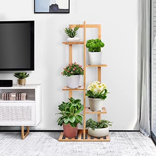 AYNEFY Pflanzenregal Blumenregal Bambus Holz Blumentreppe mit 6 Ablagen Blumenständer Pflanzenstände