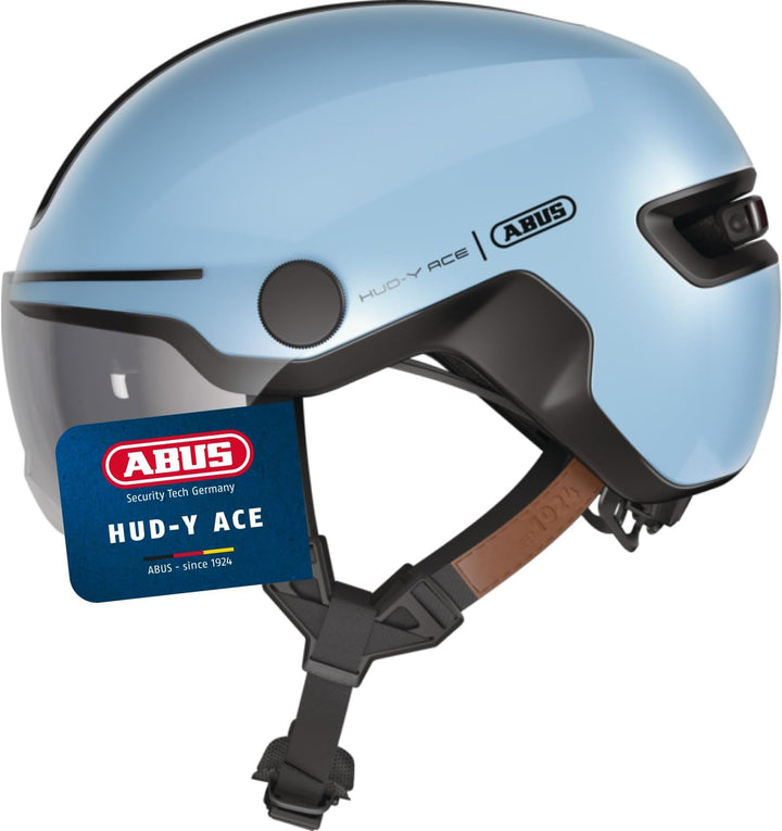 ABUS Stadthelm HUD-Y ACE - stylischer Fahrradhelm mit Visier und magnetischem, aufladbarem LED-Rückl