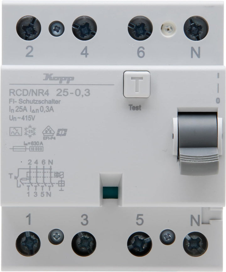 Kopp Fehlerstrom-Schutzschalter, RCD, 25 A, 300mA, 4-polig, 752543097 25A/300mA, 25A/300mA