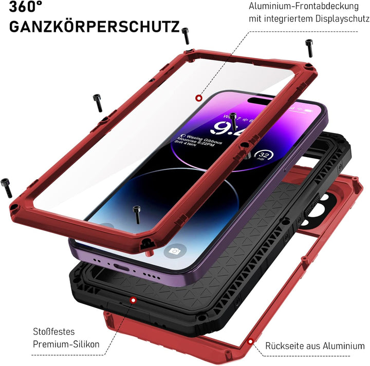 Beeasy für iPhone 14 PRO MAX Wasserdicht Outdoor Hülle (6,7"), Stossfest Panzerhülle Militär 360 Gra