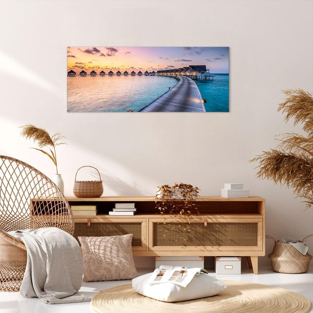 Wandbilder Dekoration Wohnzimmer Malediven Meer Panorama Bilder auf Leinwand 120x50cm Leinwandbild m