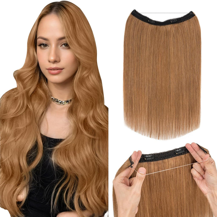 Extensions Echthaar mit transparenter Schnur, Silk-co Wire in ExtensionsHellbraun 70g, Secrets Hair