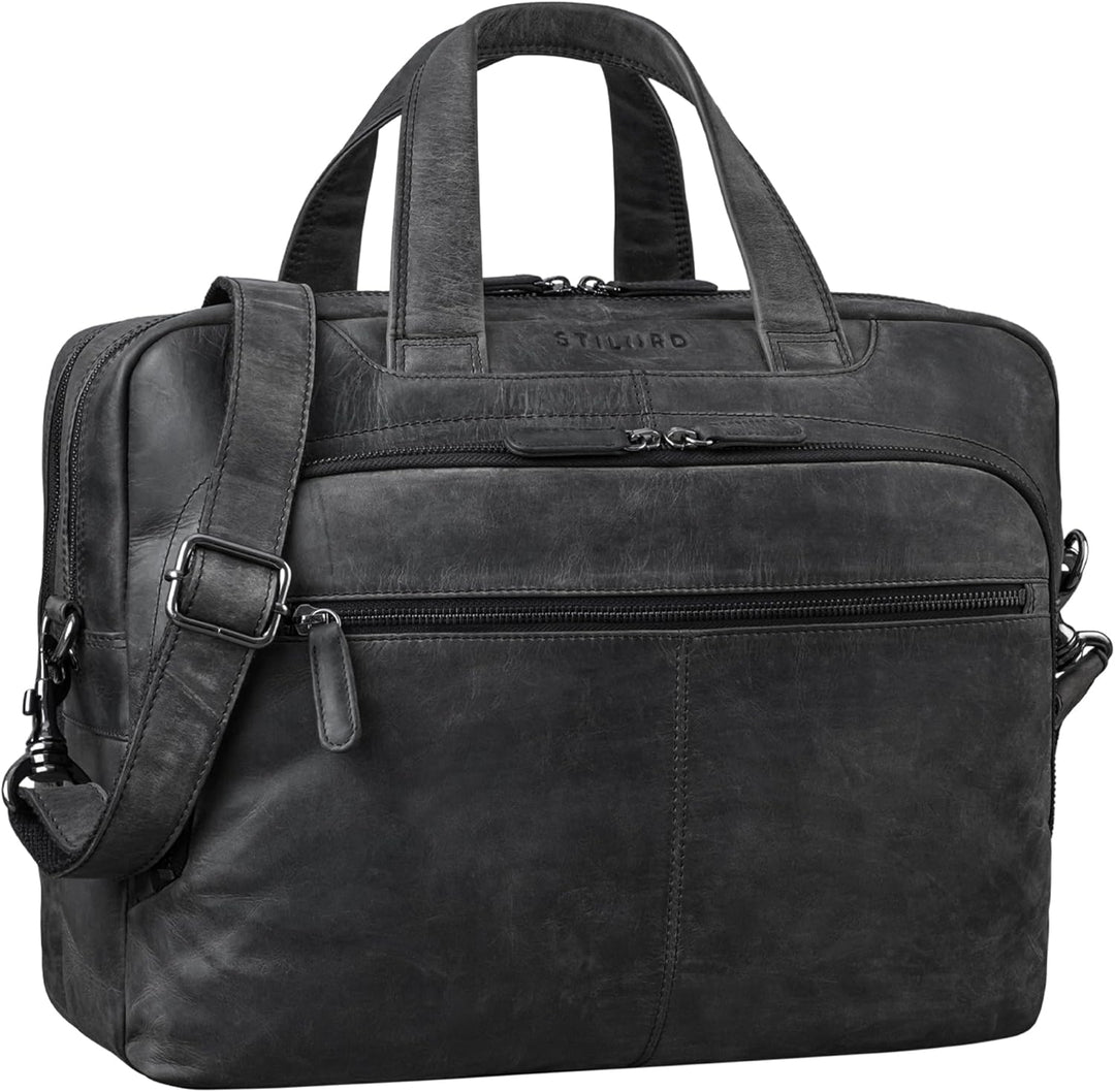 STILORD 'Lias' Echtleder Umhängetasche für Herren - Stilsicher ins nächste Meeting Carbon - Grau, Ca