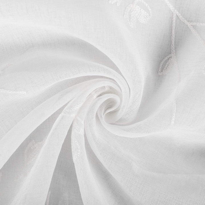 WOLTU VH6056ws-2, 2er Set Gardinen transparent Blumen Stickerei mit Kräuselband Leinen Optik, Doppel