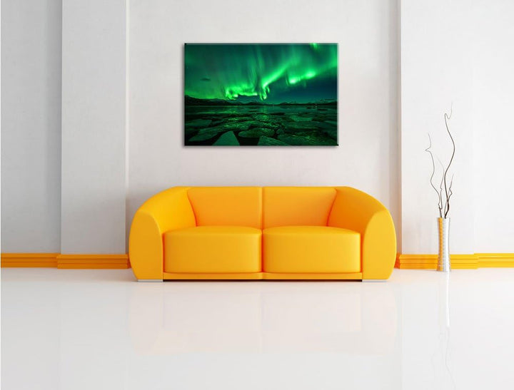 Polarlicht am Himmel, Format: 100x70 auf Leinwand, XXL riesige Bilder fertig gerahmt mit Keilrahmen,