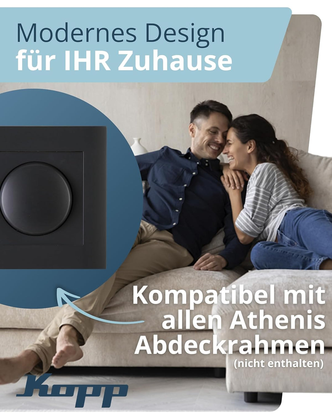 Kopp Athenis anthrazit, Druck-Wechsel-Schalter, Kombigerät, LED-Dimmer, für Glüh-Lampen, 230V Haloge