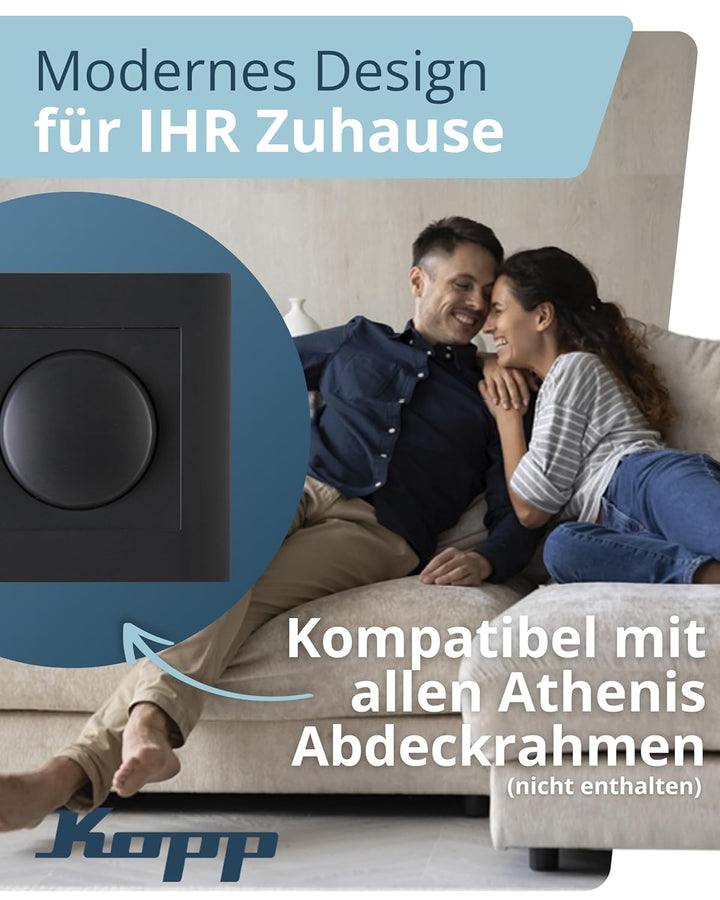 Kopp Athenis anthrazit, Druck-Wechsel-Schalter, Kombigerät, LED-Dimmer, für Glüh-Lampen, 230V Haloge