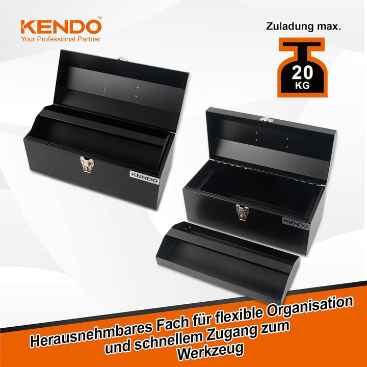 KENDO Werkzeugkasten leer - Masse: L41 x B18 x H19,5 cm - Werkzeugkiste Metall - Freitragende Werkze