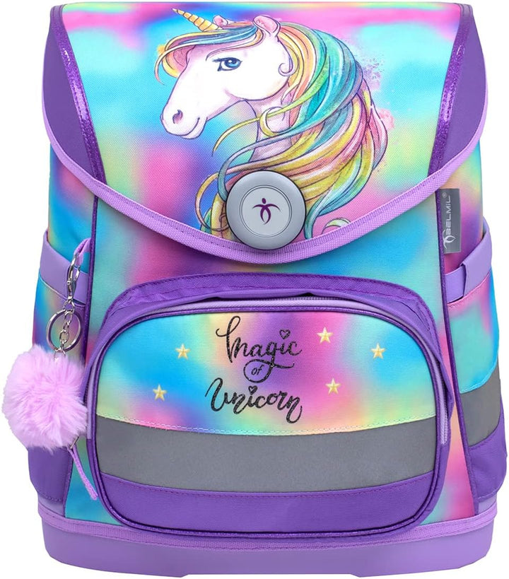 Belmil ergonomischer Schulranzen Set 4 -teilig für Mädchen 1-4 Klasse Grundschule/Brustgurt/Magnetve