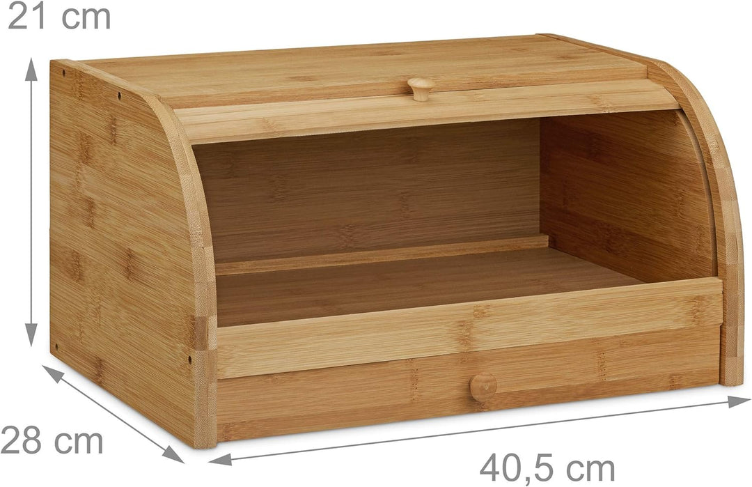 Relaxdays Rollbrotkasten mit Schublade, Bambus, aromadicht, Brotkasten mit Rolldeckel, HxBxT: 21 x 4