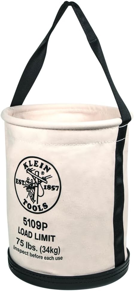 Klein Tools 5109P Leinen-Eimer, breiter gerader Wand-Werkzeugeimer mit Tasche, aus Nr. 6 Canvas und