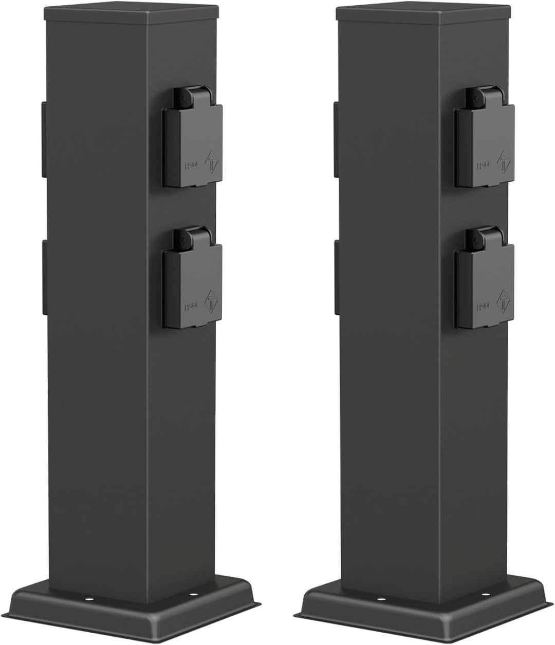 ledscom.de Garten Steckdosensäule Polly, Outdoor, IP44, 4-Fach, schwarz, eckig, 38 cm, 2 STK. 2 Stüc