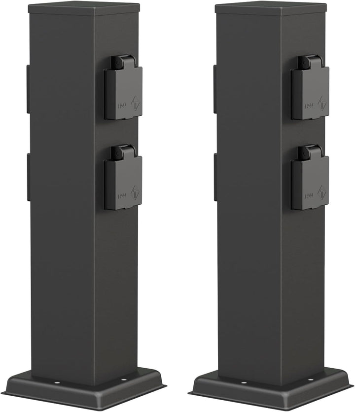 ledscom.de Garten Steckdosensäule Polly, Outdoor, IP44, 4-Fach, schwarz, eckig, 38 cm, 2 STK. 2 Stüc