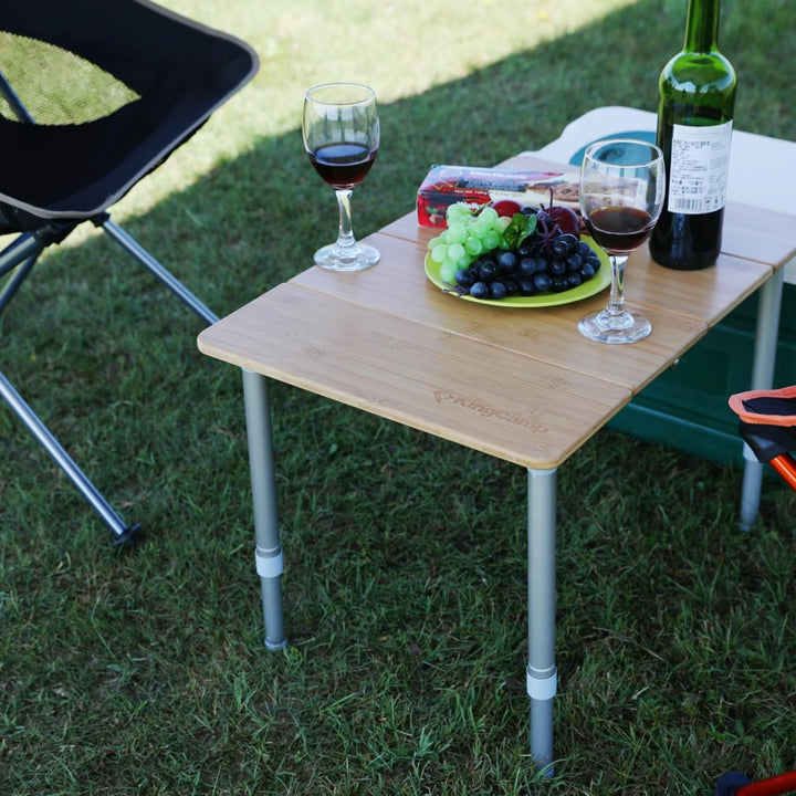 KingCamp Falten Bambus Campingtisch Klapptisch Verstellbare Höhe Aluminiumrahmen für Outdoor Camping