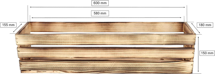 KOTARBAU® Blumenkasten Kräuterkasten aus Holz Langer Balkon-Blumenkasten 600x180x150 mm Angebrannt A