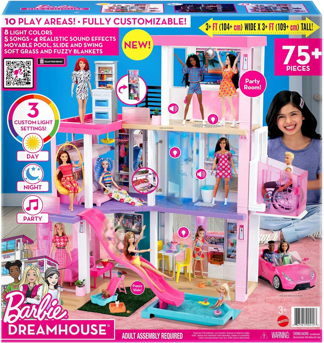 Barbie Dream House (114 cm), 3-stöckiges Puppenhaus mit Barbie-Pool, Rutsche, Barbie-Rollstuhllift,