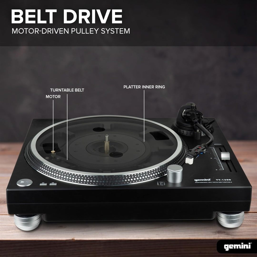 Gemini TT-1200 Plattenspieler mit 3 Geschwindigkeiten und USB-Schnittstelle