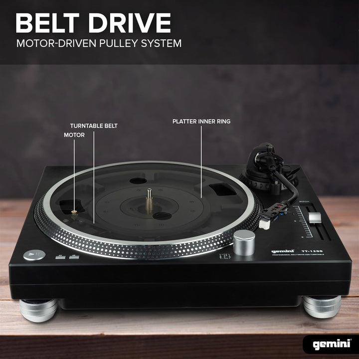 Gemini TT-1200 Plattenspieler mit 3 Geschwindigkeiten und USB-Schnittstelle