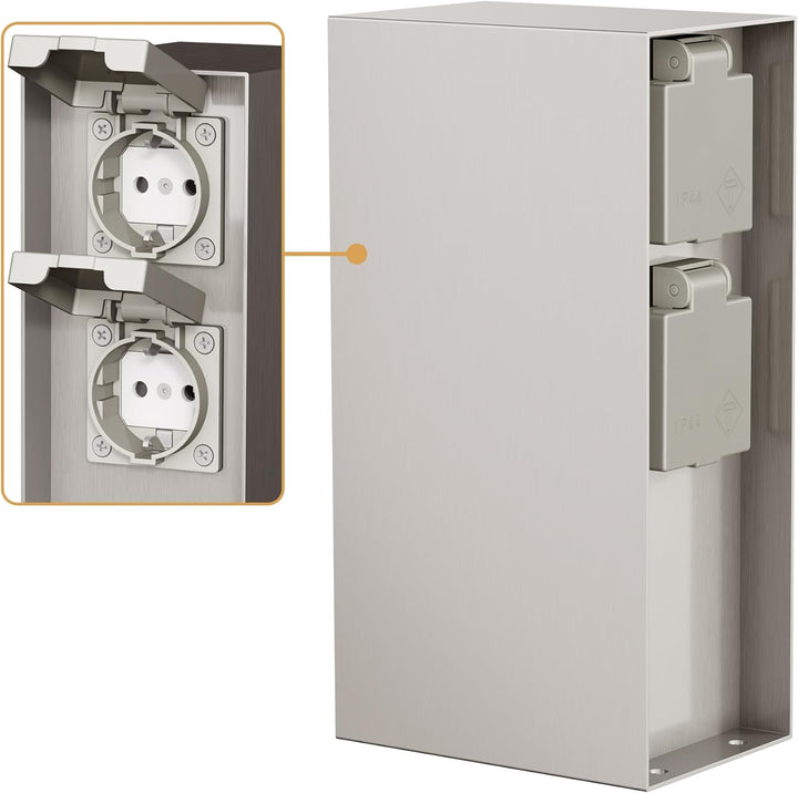 ledscom.de Garten Steckdosensäule POMI für aussen, IP44, 4-fach, edelstahl, eckig, 23 cm