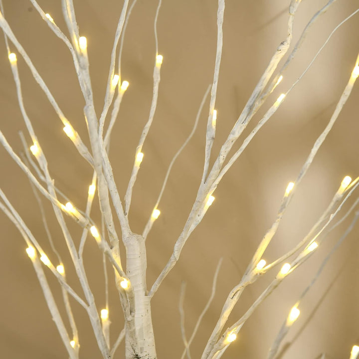 HOMCOM 150 cm Kunstbaum, Birkenbaum mit LED, Weihnachtsbaum Birken, Weihnachtsdeko Kunstbirke für Pa