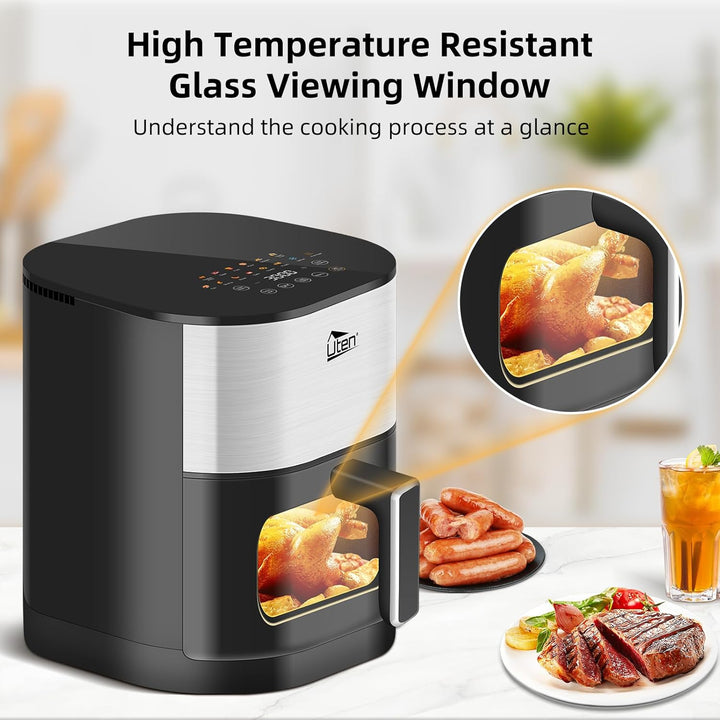 Uten Dual Blaze Heissluftfritteuse 5,5 L mit Sichtfenster, Airfryer 14 Programme, Verzögerter Start,