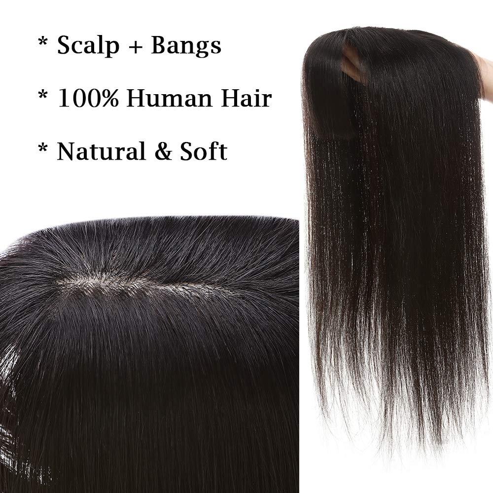 Silk-co Hair Topper Echthaar mit langem Pony, Toupet Damen 10x12cm Basis, Haartopper Echthaar mit Re