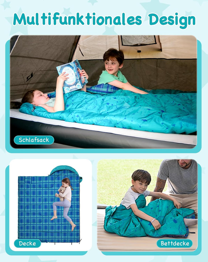 KingCamp Kinderschlafsack Schlafsack Winter Warmer Deckenschlafsack 3-4 Jahreszeiten für Kinder beim