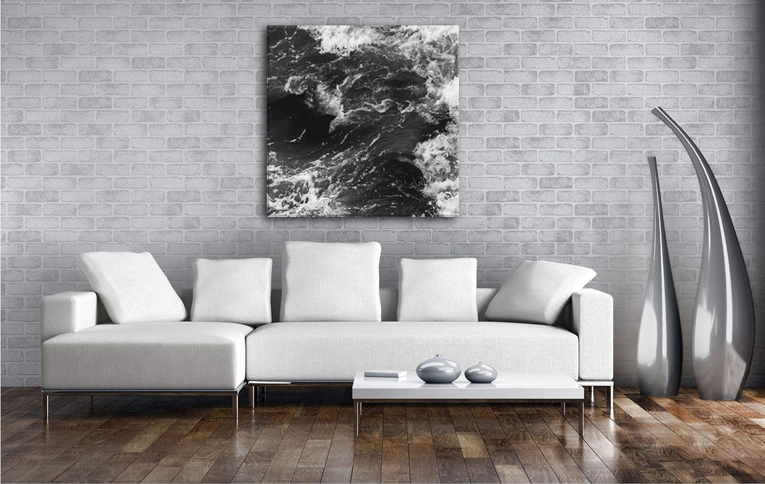 deyoli stürmische Wellen Format: 60x60 Effekt: Schwarz&Weiss als Leinwandbild, Motiv auf Echtholzrah