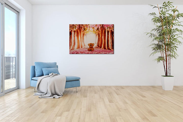 deyoli Stofftier Teddy im Märchenwald Format: 80x60 als Leinwand, Motiv fertig gerahmt auf Echtholzr