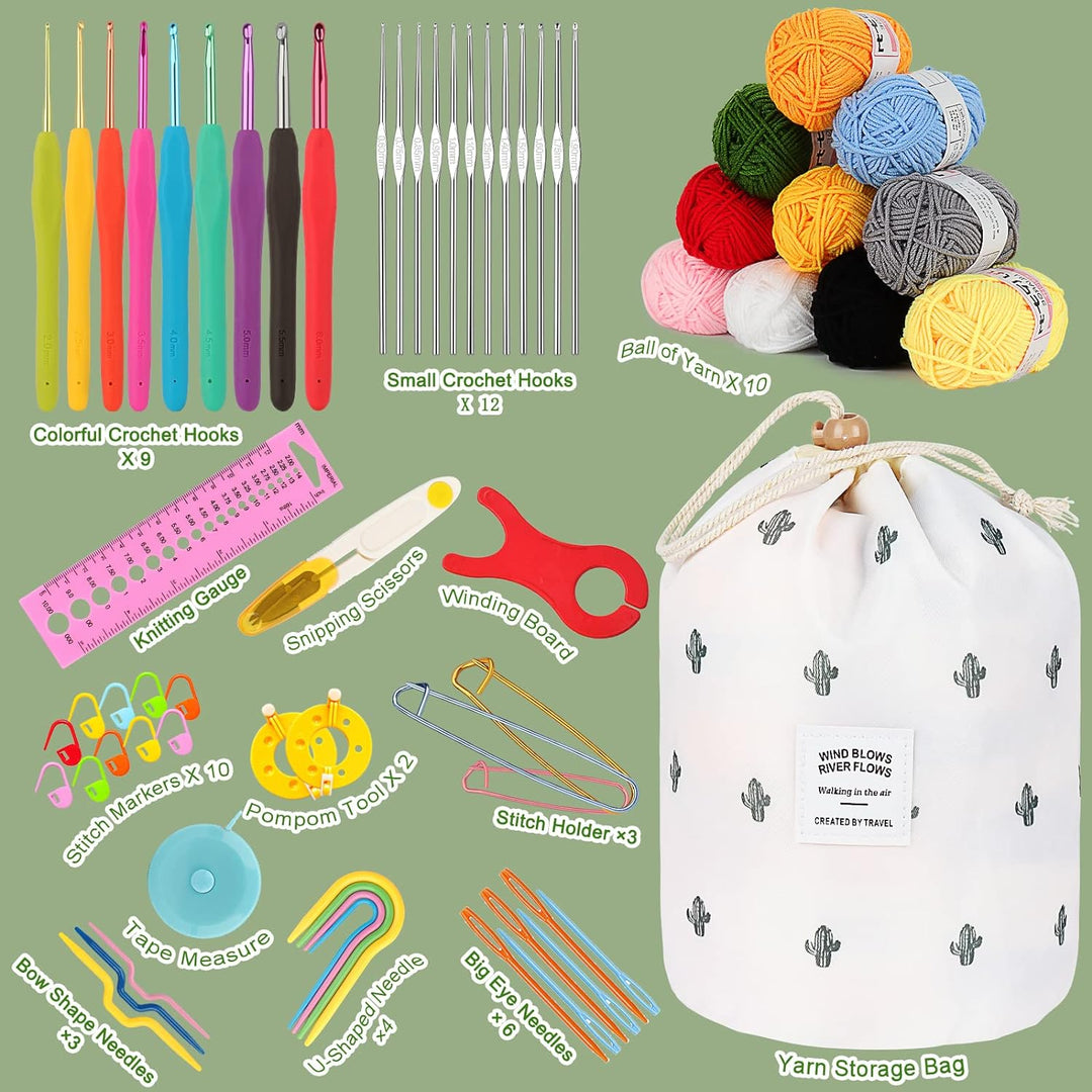 Coopay Häkelnadel set mit Klein Garn Aufbewahrungstasche, 10 Wolle zum Häkeln, 64 Stück Häkelset für