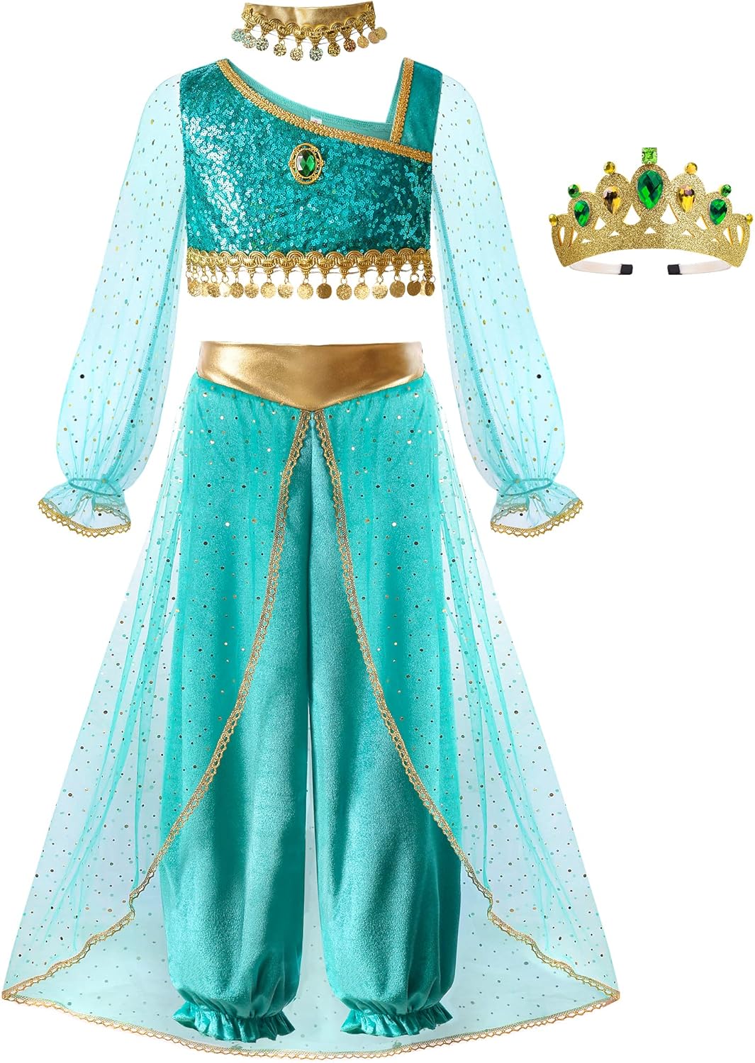 ReliBeauty Prinzessin Pfau Bauchtanz Kostüm Kinder Mädchen mit Krone 7-9 Jahre (Etikett 130), 7-9 Ja