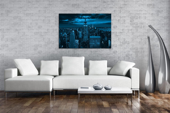 deyoli New York bei Nacht Format: 80x60 Effekt: Monocrome Blau als Leinwand, Motiv fertig gerahmt au