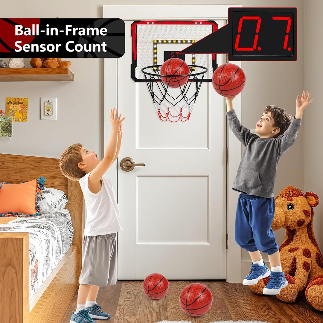 Apritsce Basketballkorb Indoor, Mini Basketballkorb fürs Zimmer mit Elektronische Anzeigetafel, 4 Bä