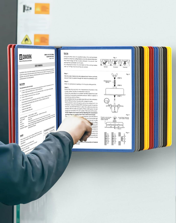 QWORK® Wand Sichttafelsystem - 20X Sichttafeln A4 - Mehrfarbig Dokumentenhalter für Messehallen, Res