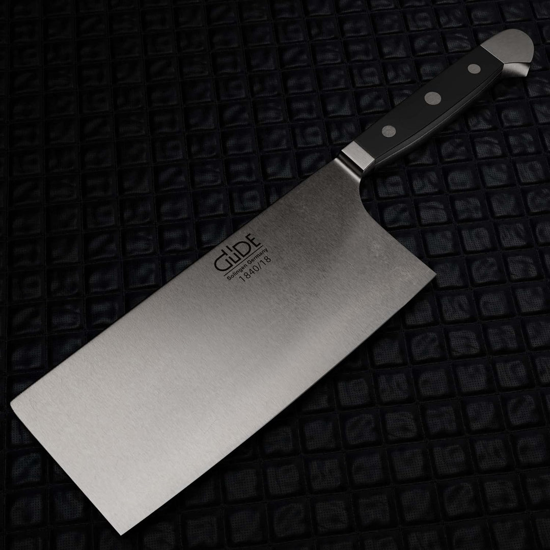 GÜDE Solingen - China Kochmesser geschmiedet, 18 cm, POM schwarz, ALPHA, Doppelkropf, Handmade Germa