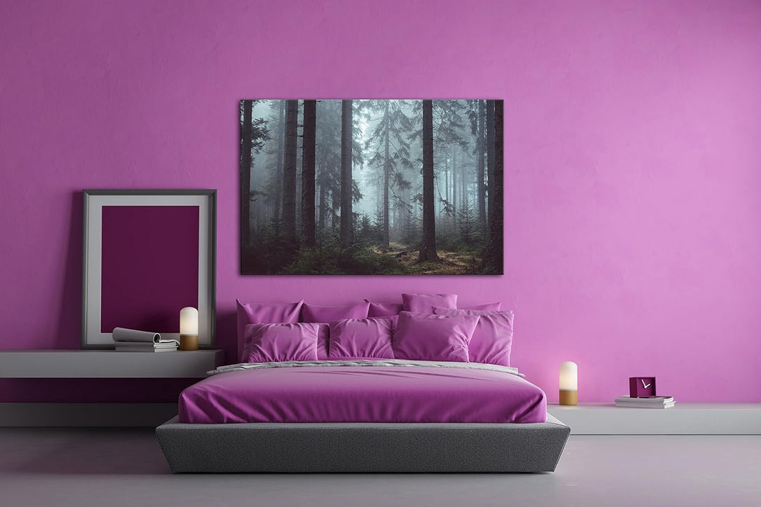 deyoli mysteriöser Nadelwald Format: 80x60 als Leinwand, Motiv fertig gerahmt auf Echtholzrahmen, Ho