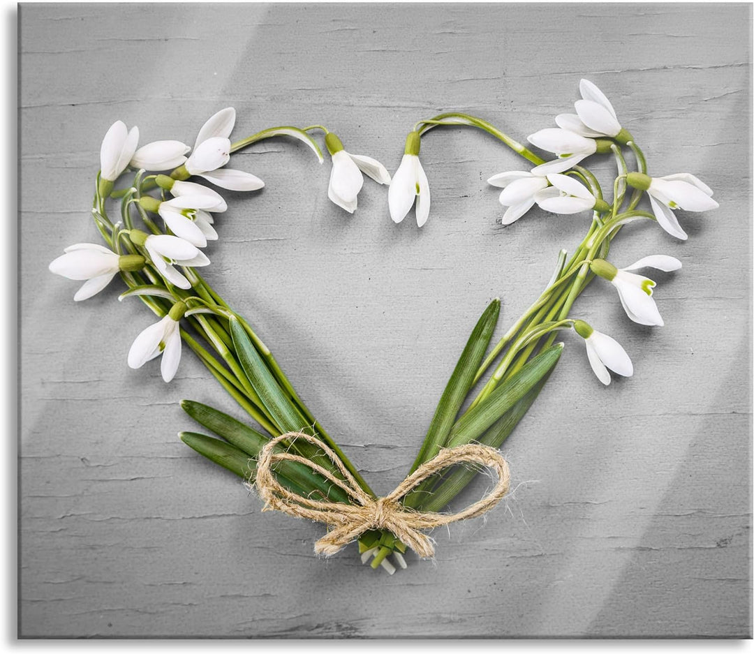 Herz aus Blumen Herdabdeckplatte & Spritzschutz aus Echtglas | Für Herd-Kochfelder | 60x52 cm