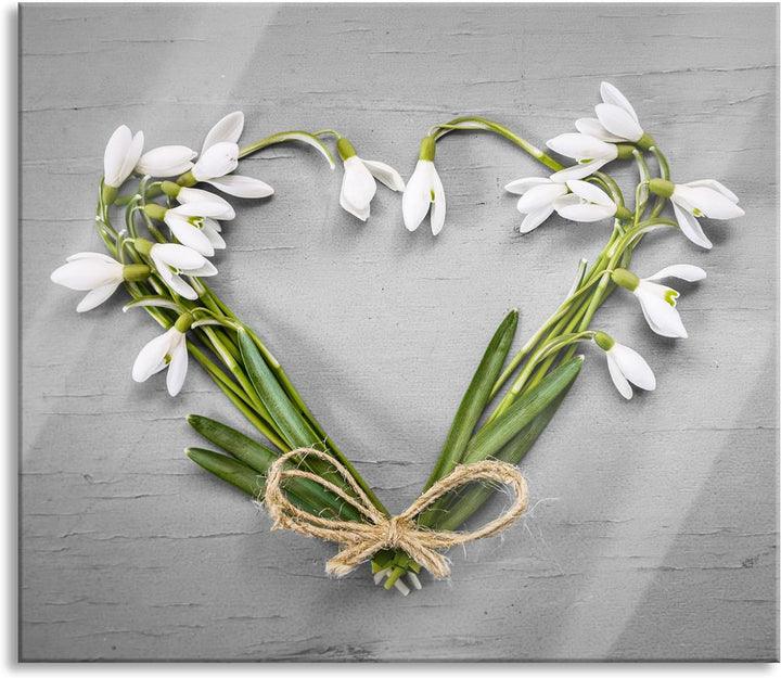 Herz aus Blumen Herdabdeckplatte & Spritzschutz aus Echtglas | Für Herd-Kochfelder | 60x52 cm