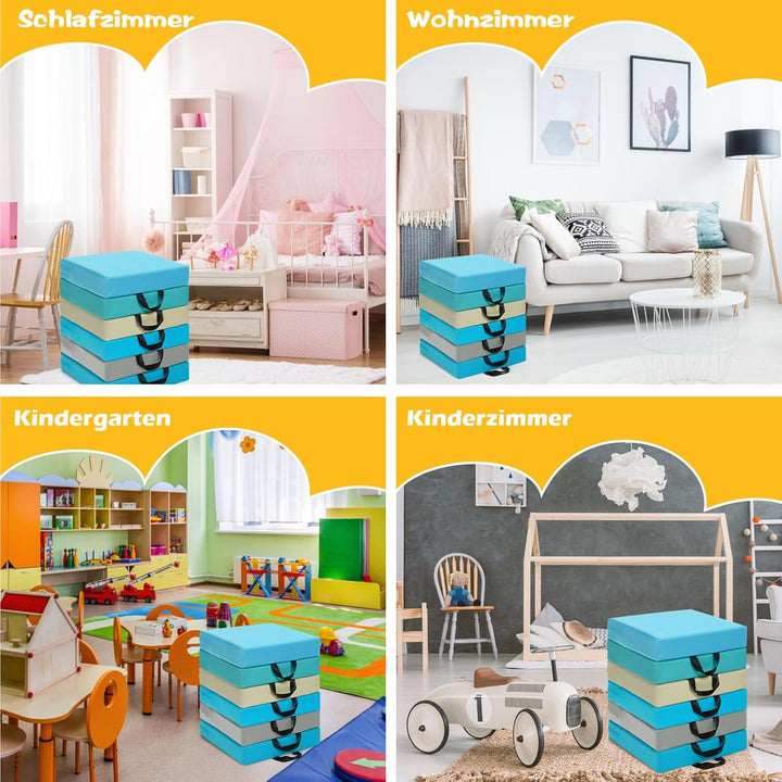 COSTWAY 6er Set Kinder Stuhlkissen mit Griff, Bodenkissen mit Reissverschluss, Sitzkissen Mehrfarbig