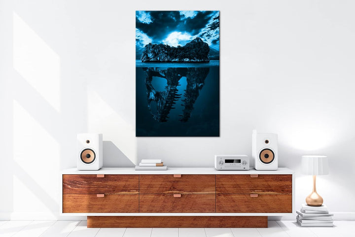 deyoli tropische Totenkopf Insel Format 80x60 Effekt: Monocrome Blau als Leinwandbild, Motiv fertig