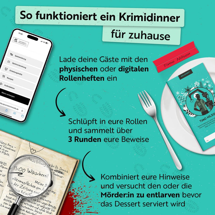 Gourmet Criminelle® Krimidinner für zuhause I 4-6 Personen | Mysteriöser Mordfall Korkenknall mit To