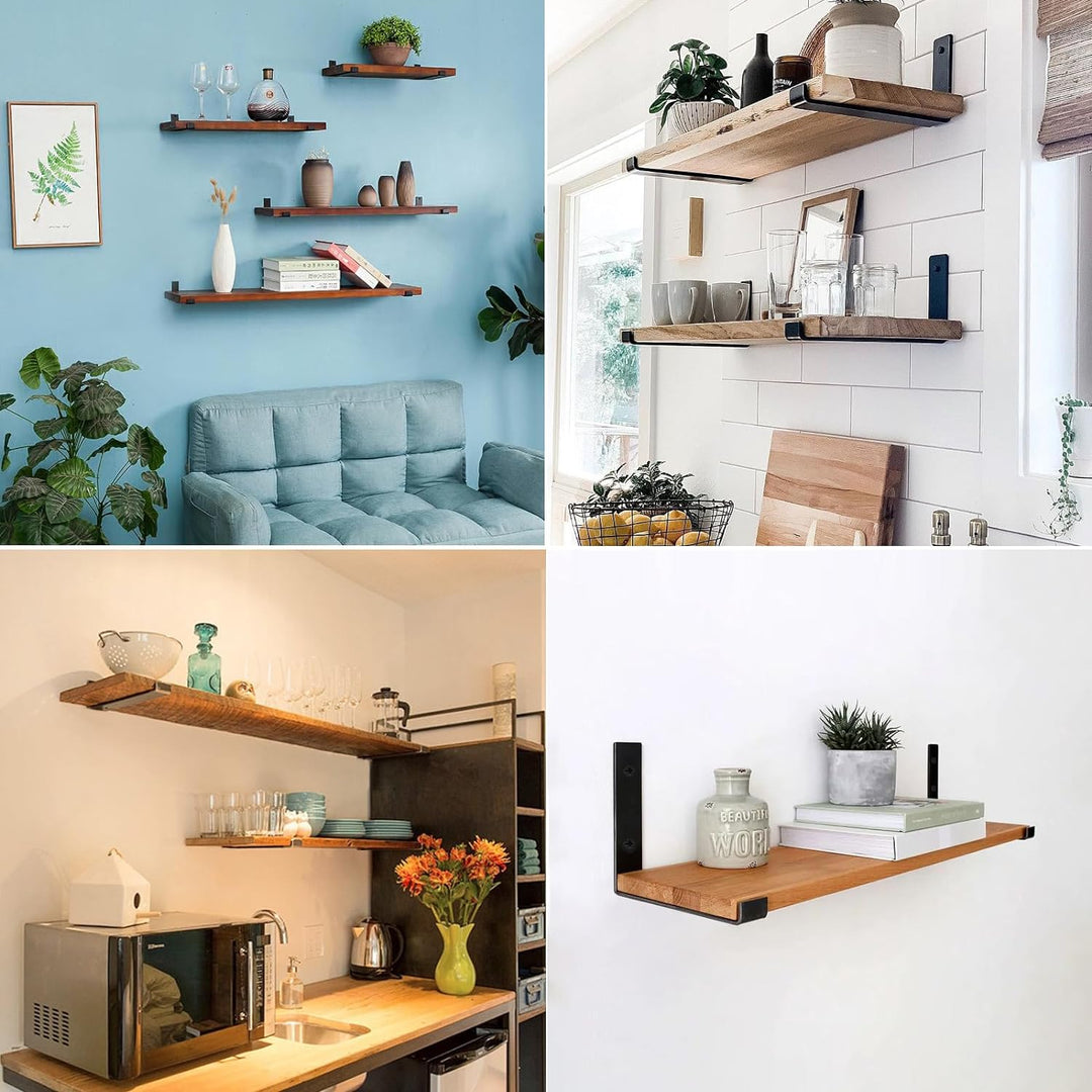 DBREAKS 4 Stk Regalhalterung Schwarze, L-Form Regalhalter, Wandregal Halterung, Heavy Duty Regalhalt