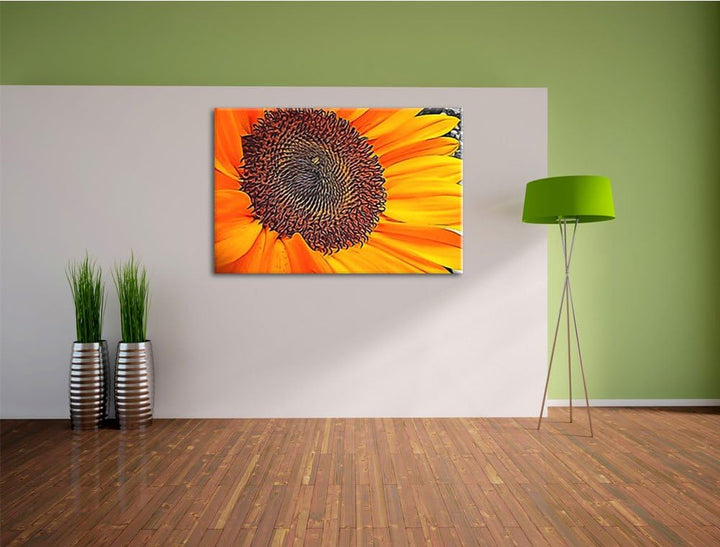 grosse anmutige Sonnenblume schwarz/weiss Deluxe Format: 100x70 cm auf Leinwand, XXL riesige Bilder