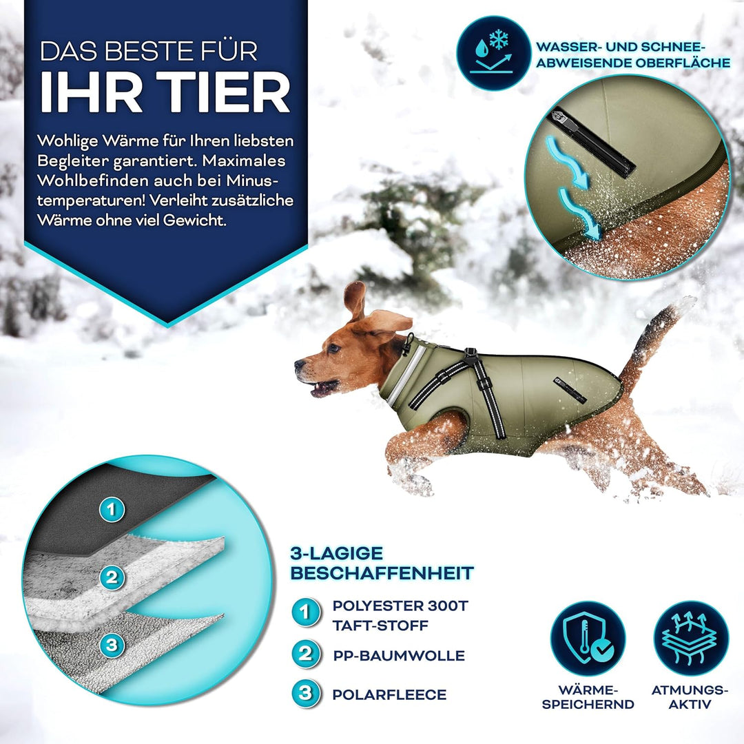 TRESKO® Hundejacke Winter mit Reflektoren inkl. 15 Stück Kotbeutel + Spender | Hunderegenmantel wass