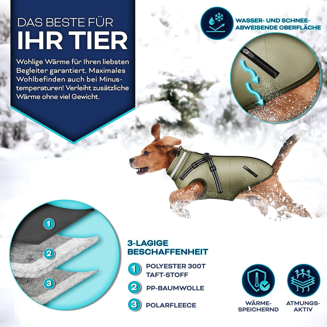 TRESKOยฎ Hundejacke Winter mit Reflektoren inkl. 15 Stรผck Kotbeutel + Spender | Hunderegenmantel wass
