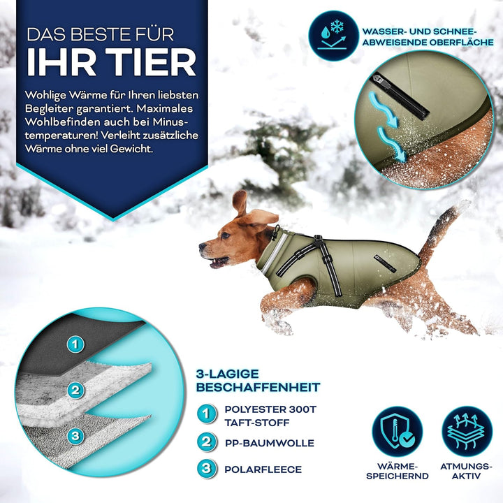 TRESKOยฎ Hundejacke Winter mit Reflektoren inkl. 15 Stรผck Kotbeutel + Spender | Hunderegenmantel wass