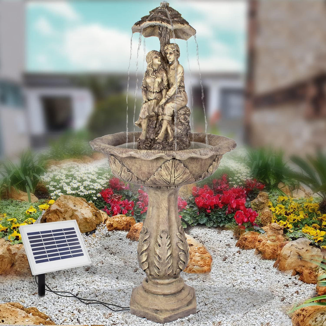 Solar Gartenbrunnen, Solarbrunnen, Zierbrunnen, Wasserfall für Garten Terrasse Balkon Wasserbrunnen