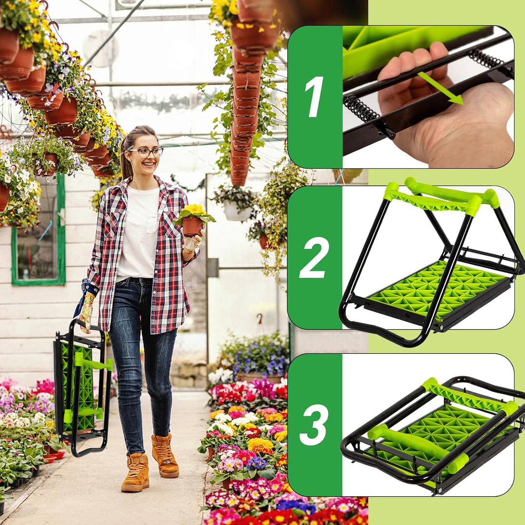 Todeco Gartenhocker Kniebank mit 2 Arten von Kissen und Gartenwerkzeug Tasche, Gartenhelfer Kniehilf